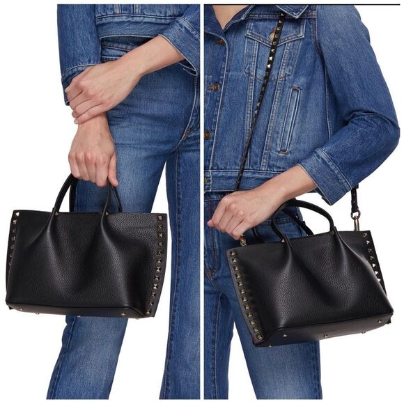 Valentino Garavani Rockstud Small East-West Leather Tote Bag - Picture 2 of 12